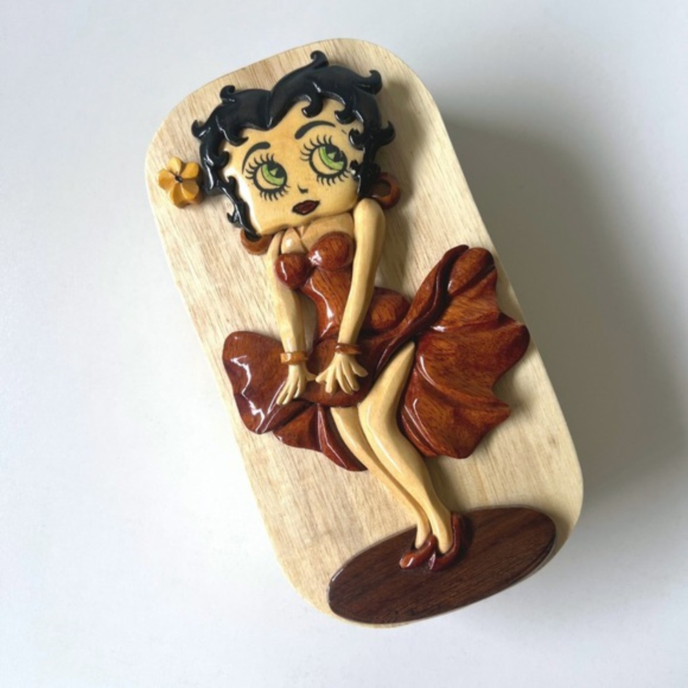 Vintage Betty Boop Wooden Trinket Jewelry Box Secret Compartment Handcrafted
